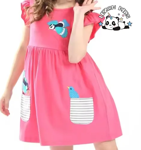 LEZONKIDS - Vestido de menina pequena por atacado sem mangas, vestido com babados e estampa fofa, vestido de boutique para meninas